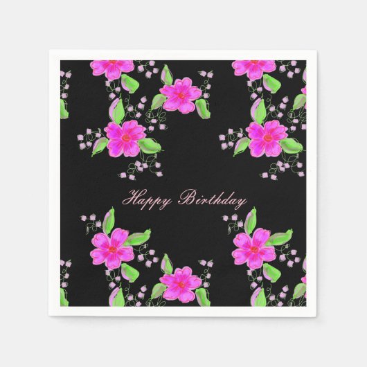 明るいピンクの花 スタンダードカクテルナプキン (正面)