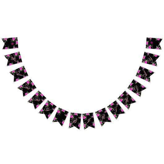 明るいピンクの花 バンティングフラッグ (全)