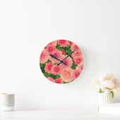 明るいピンクの花 ラウンド壁時計 (ホーム)