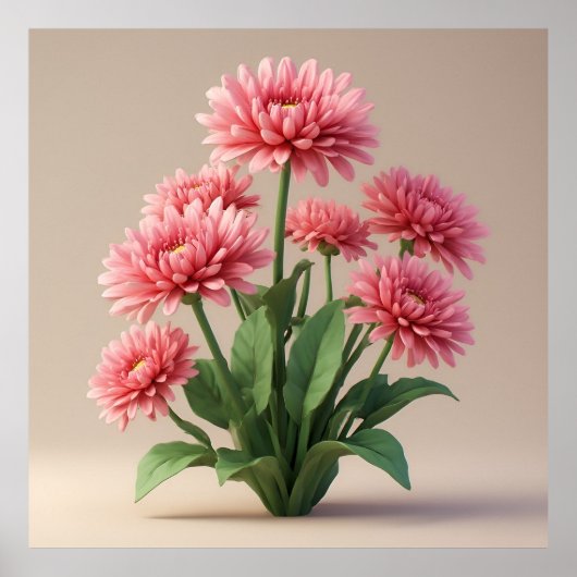 明るいピンクの菊の花束 ポスター (正面)
