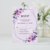 明るいピンクの薄紫紫色の色合い結婚の花 出欠カード (スタンド正面)