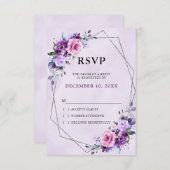 明るいピンクの薄紫紫色の色合い結婚の花 出欠カード (正面/裏面)