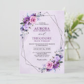 明るいピンクの薄紫紫色の色合い結婚の花 招待状 (スタンド正面)