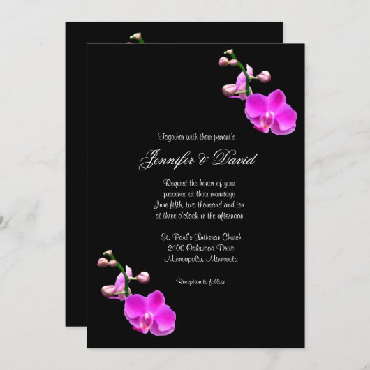 明るいピンクの蘭の結婚式招待状 招待状 (正面/裏面)