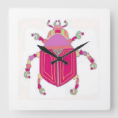 明るいピンクの角の付いた甲虫の壁時計 スクエア壁時計 (正面)