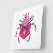 明るいピンクの角の付いた甲虫の壁時計 スクエア壁時計 (傾斜)