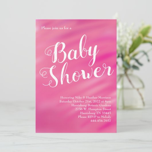 明るいピンクの赤ちゃんシャワー女の子の水色 招待状 (スタンド正面)