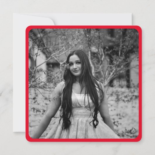 明るいピンクの赤のスクリプトフォトシック卒業パーティー 招待状 (裏面)