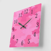 明るいピンクの迷彩の四角時計 スクエア壁時計 (傾斜)