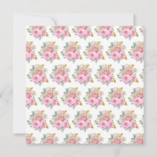 明るいピンクの金ゴールドエレガント花の誕生日パーティー 招待状 (裏面)