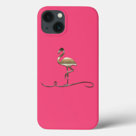 明るいピンクの金ゴールドフラミンゴケース iPhone 13ケース