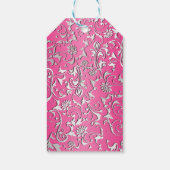 明るいピンクの銀の繁栄フローラ赤ちゃんシャワー ギフトタグ (裏面)