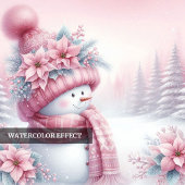 明るいピンクの雪だるま クリスマス 子供向けグリーティングカード