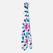 明るいピンクの青い花のアク葉リル絵を描ル ネクタイ (正面)