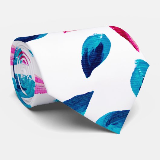 明るいピンクの青い花のアク葉リル絵を描ル ネクタイ (ロール)