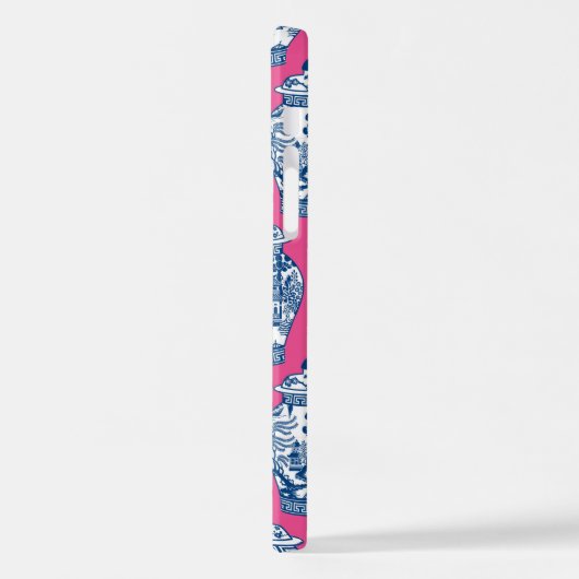 明るいピンクの青と白のジンジャー iPhoneケース (左側面)