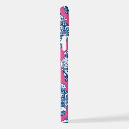 明るいピンクの青と白のジンジャー iPhoneケース (右側面)