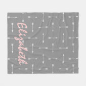 明るいピンクの鳩の灰色の白い矢 フリースブランケット (正面(横))