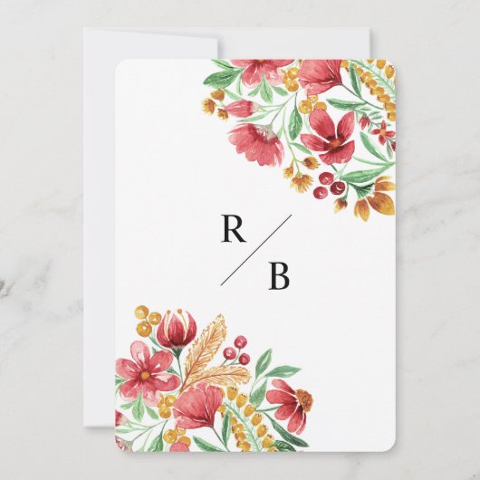 明るいピンクの黄色のフローラアーチ結婚写真 招待状 (裏面)