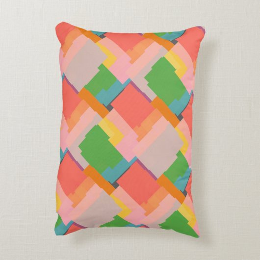 明るいピンクの黄色の緑のオレンジ色のサーモンサンゴ アクセントクッション (裏面(縦))