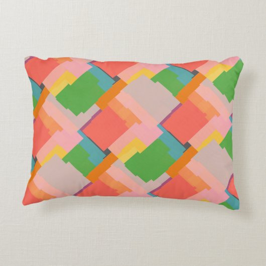 明るいピンクの黄色の緑のオレンジ色のサーモンサンゴ アクセントクッション (裏面)