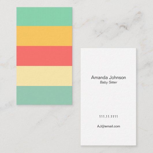 明るいピンクの黄色の緑の青ストライプ色 名刺 (正面/裏面)