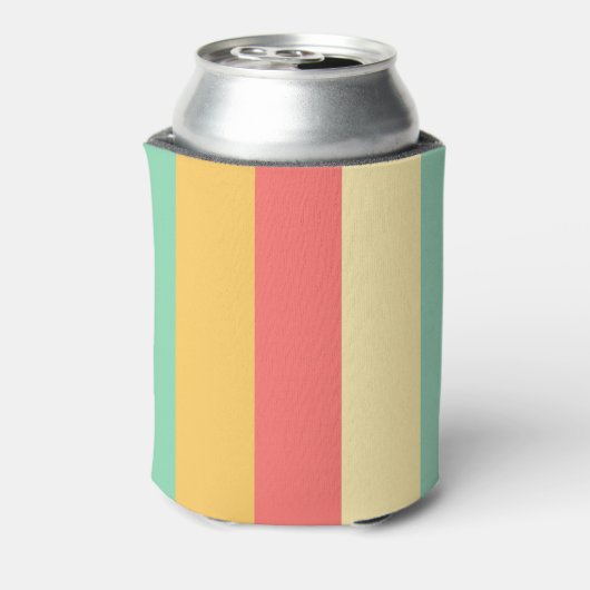 明るいピンクの黄色の緑の青ストライプ色 缶クーラー (缶裏面)