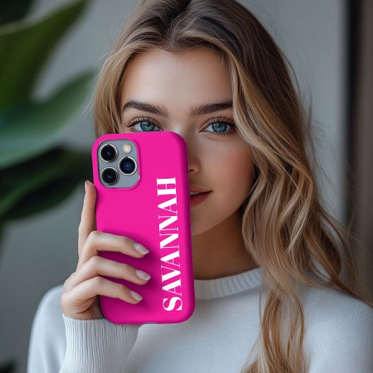 明るいピンクの 名前入りシンプル Case-Mate iPhoneケース