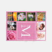 明るいピンクのInstagram 8の写真のコラージュのモノグラム フリースブランケット (正面(横))