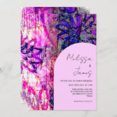 明るいピンクはっきりしたのフローラカラフルス結婚クリプト 招待状 (正面/裏面)