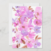 明るいピンクはっきりしたの紫のフローラの赤ちゃんシャワー 招待状 (裏面)