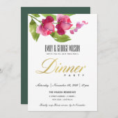 明るいピンクインク水カラーフローラディナーパーティー 招待状 (正面/裏面)