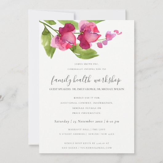 明るいピンクインク水色フローラ工房イベント 招待状 (正面)
