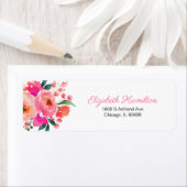 明るいピンクウォーターカラーフローラブーケエレガント ラベル (インサイチュ)