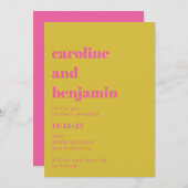 明るいピンクエシンプルロはっきりしたモダン結婚 招待状 (正面/裏面)