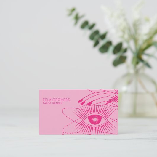 明るいピンクシックモダン神秘的な目のタロットリーダー 名刺 (スタンド正面)
