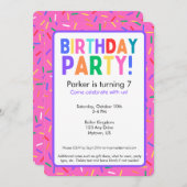 明るいピンクスプリンクルスバースデーパーティーの招待 招待状 (正面/裏面)