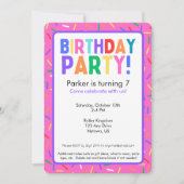 明るいピンクスプリンクルスバースデーパーティーの招待 招待状 (正面)