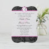 明るいピンクダマスクスワーズ結婚式招待状 招待状 (スタンド正面)