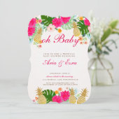 明るいピンクトロピカルパイナップルベビーシャワー招待状 招待状 (スタンド正面)
