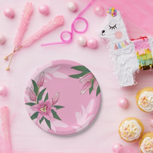 明るいピンクブルーミングリリー紙プレート ペーパープレート (パーティー)