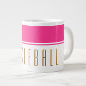 明るいピンクホワイトカラーブロックトールピックボール文字 ジャンボコーヒーマグカップ (正面右)