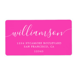 明るいピンクモダンのスクリプト差出人住所 ラベル