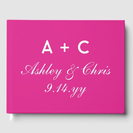 明るいピンクモダンのパーソナライズされた結婚披露宴 ゲストブック (正面)