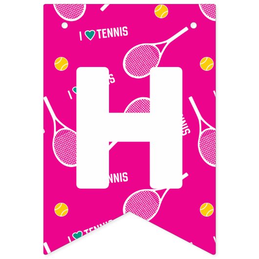 明るいピンク私はテニスが大好き、カスタマイズ可能 バンティングフラッグ (第2の旗)