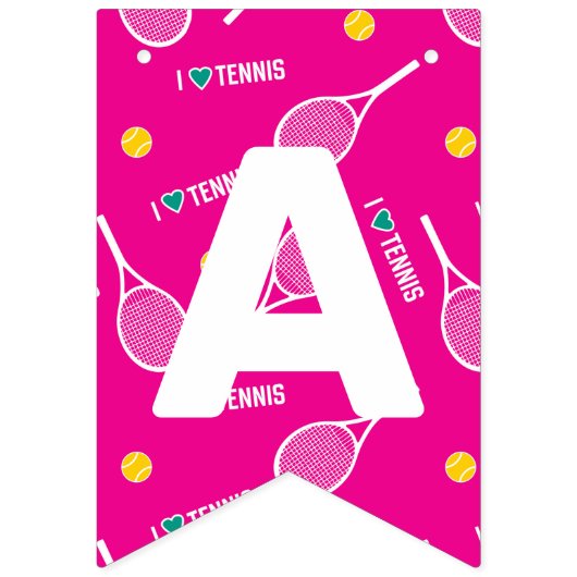 明るいピンク私はテニスが大好き、カスタマイズ可能 バンティングフラッグ (第3の旗)