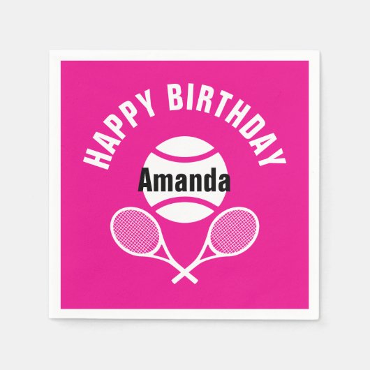明るいピンク私はテニスが大好き スタンダードカクテルナプキン (正面)