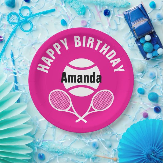 明るいピンク私はテニスが大好き ペーパープレート (パーティー)