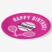 明るいピンク私はテニスが大好き ペーパープレート (アングル)