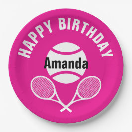 明るいピンク私はテニスが大好き ペーパープレート